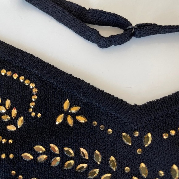 St John Evening Marie Gray Dress Maxi Santana Knit Sleeveless Gold Size 6 - Picture 14 of 16